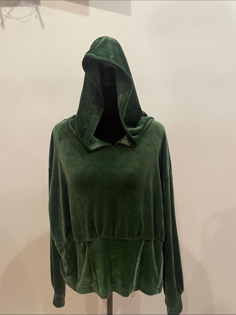 Dark
Green Velvet Hooded Pullover Top wide fit